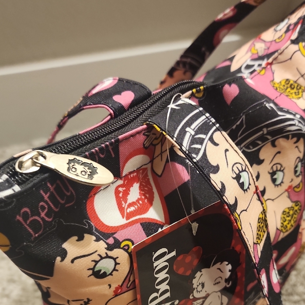 Betty Boop Black and Pink Floral Tote - Picture 4 of 14